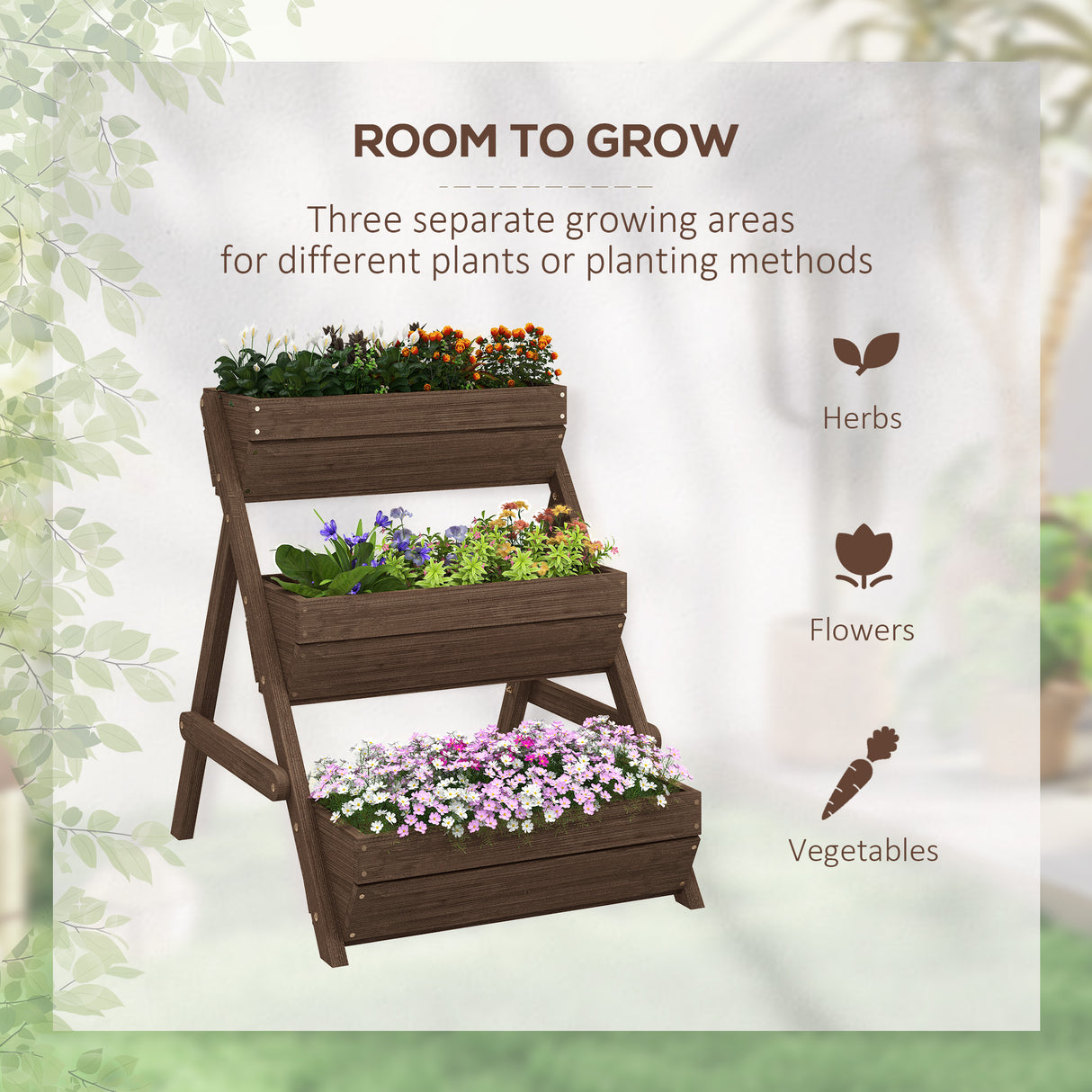 Fir Wood 3 Tier Plant Stand 65cm Wide - Velmora