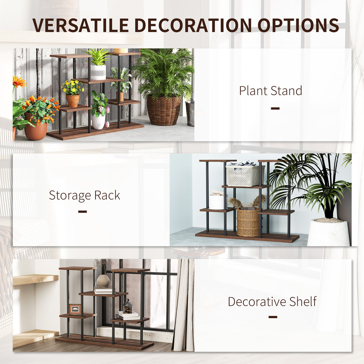 Fir Wood 4 Tier Plant Stand 80cm Wide With Metal Frame - Velmora