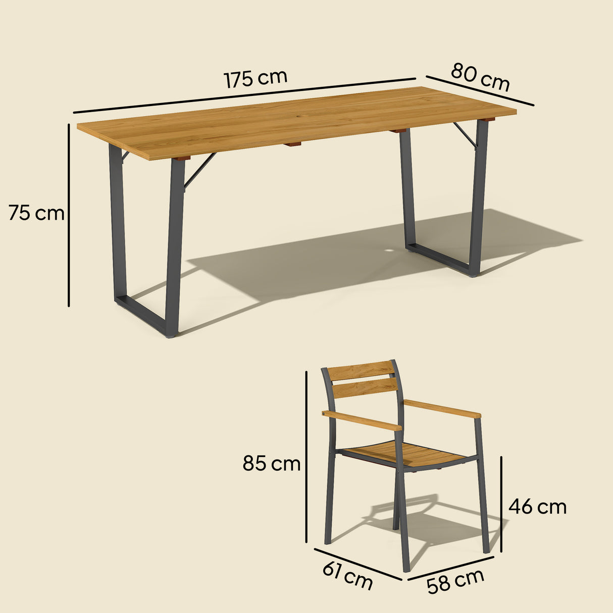 Fir Wood 6 Seater Garden Dining Set With Rectangular Table - Velmora