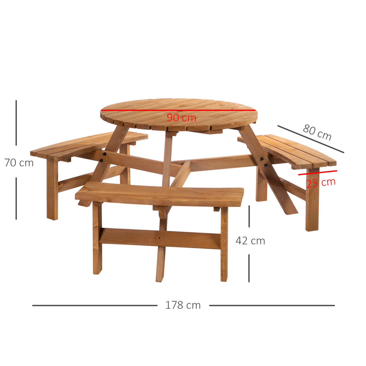Fir Wood 6 Seater Round Garden Dining Set With Matching Bench - Velmora