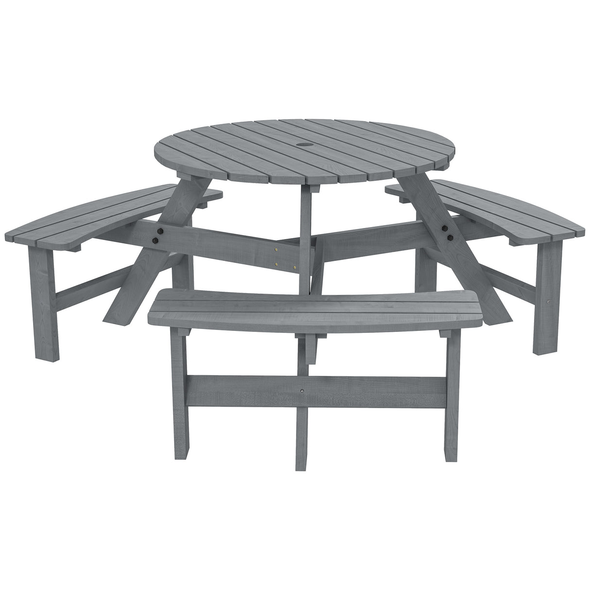 Fir Wood 6 Seater Round Garden Dining Set With Matching Bench - Velmora
