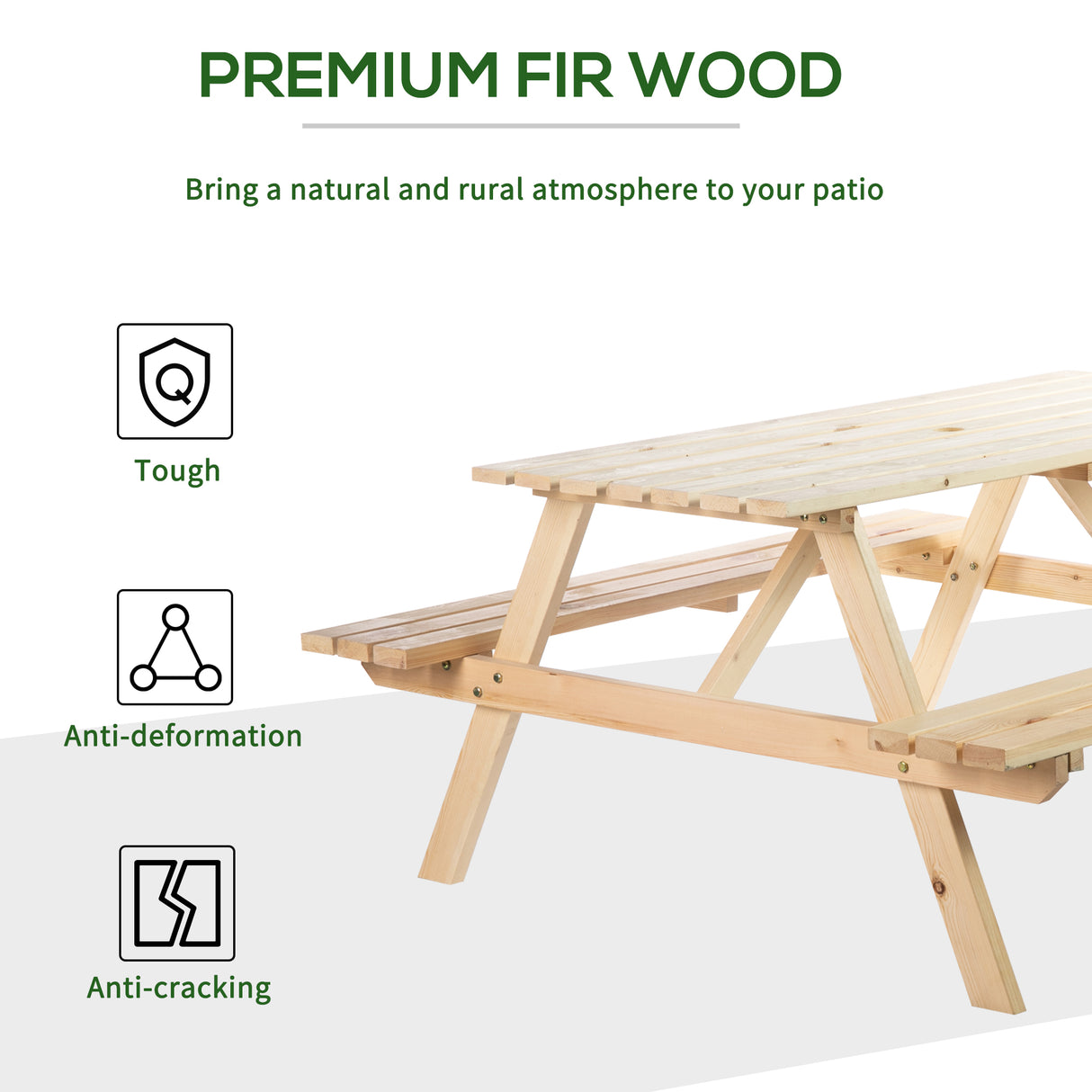 Fir Wood 6 Seater Wooden Picnic Garden Dining Set With 2 Benches - Velmora