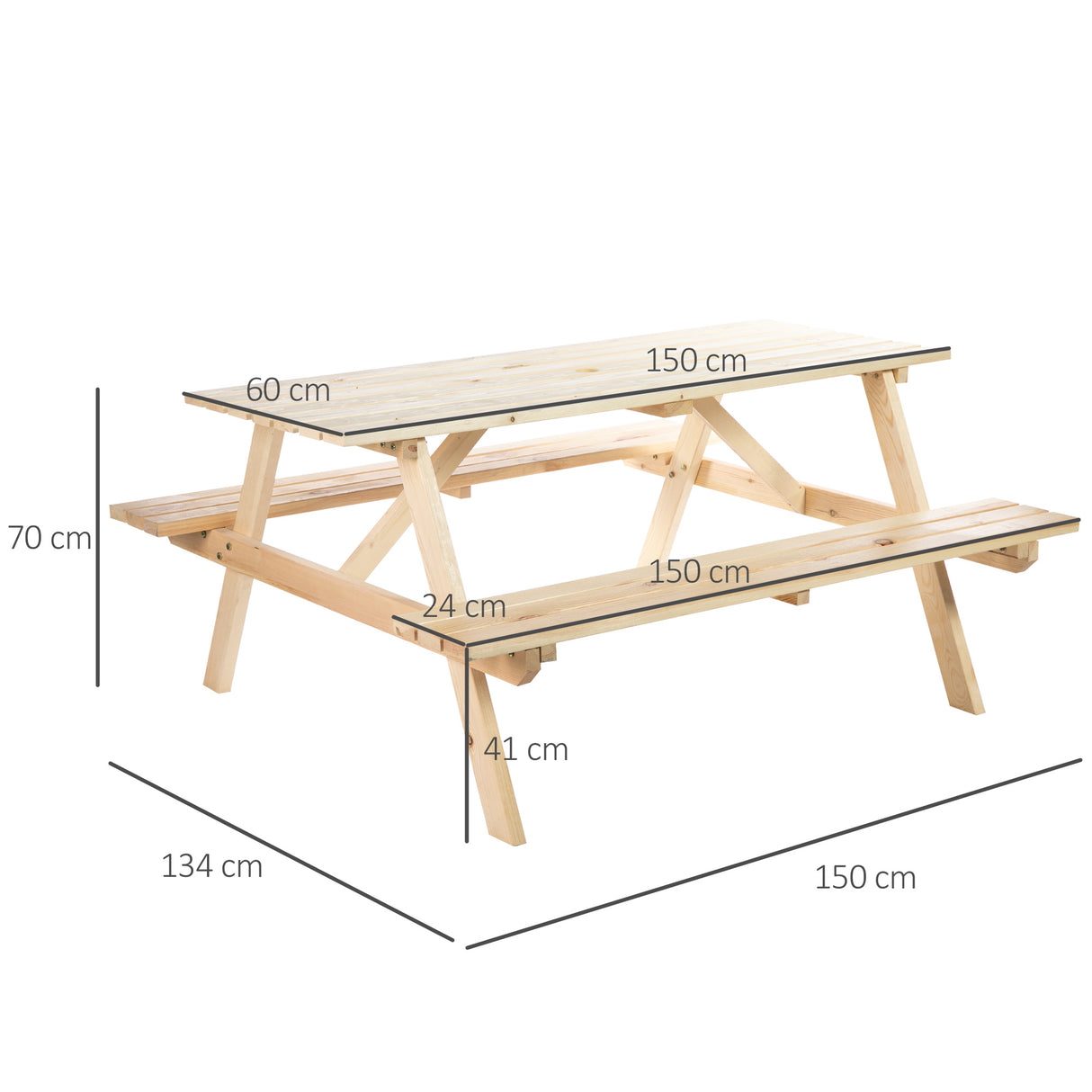 Fir Wood 6 Seater Wooden Picnic Garden Dining Set With 2 Benches - Velmora