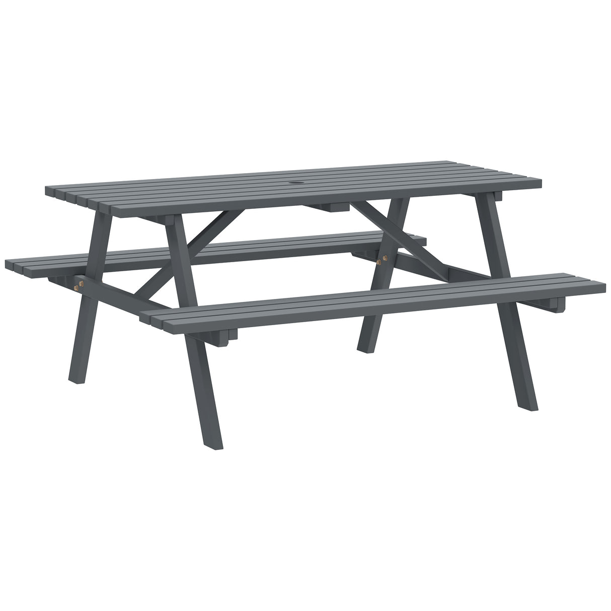 Fir Wood 6 Seater Wooden Picnic Garden Dining Set With 2 Benches - Velmora