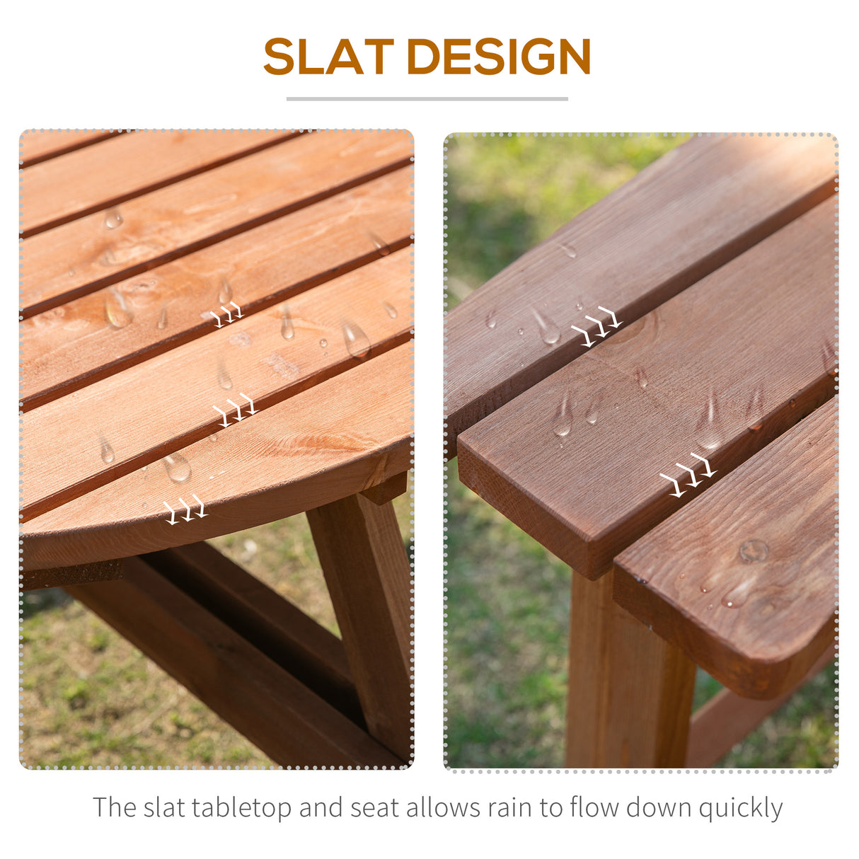 Fir Wood 8 Seater Wooden Picnic Garden Dining Set With Round Table - Velmora