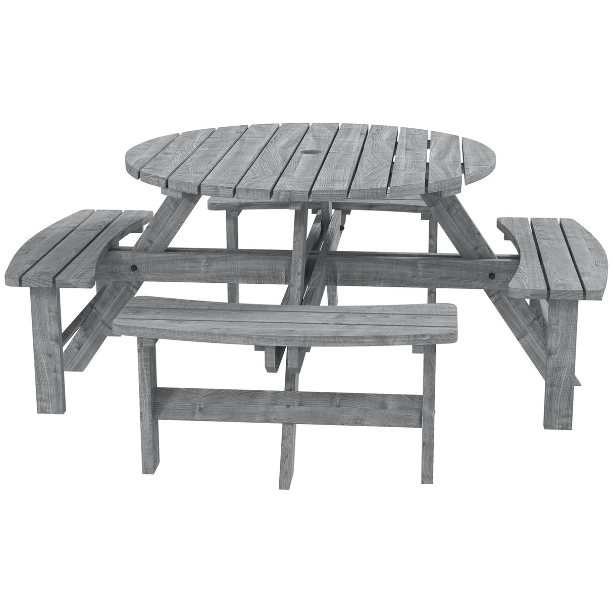 Fir Wood 8 Seater Wooden Picnic Garden Dining Set With Round Table - Velmora
