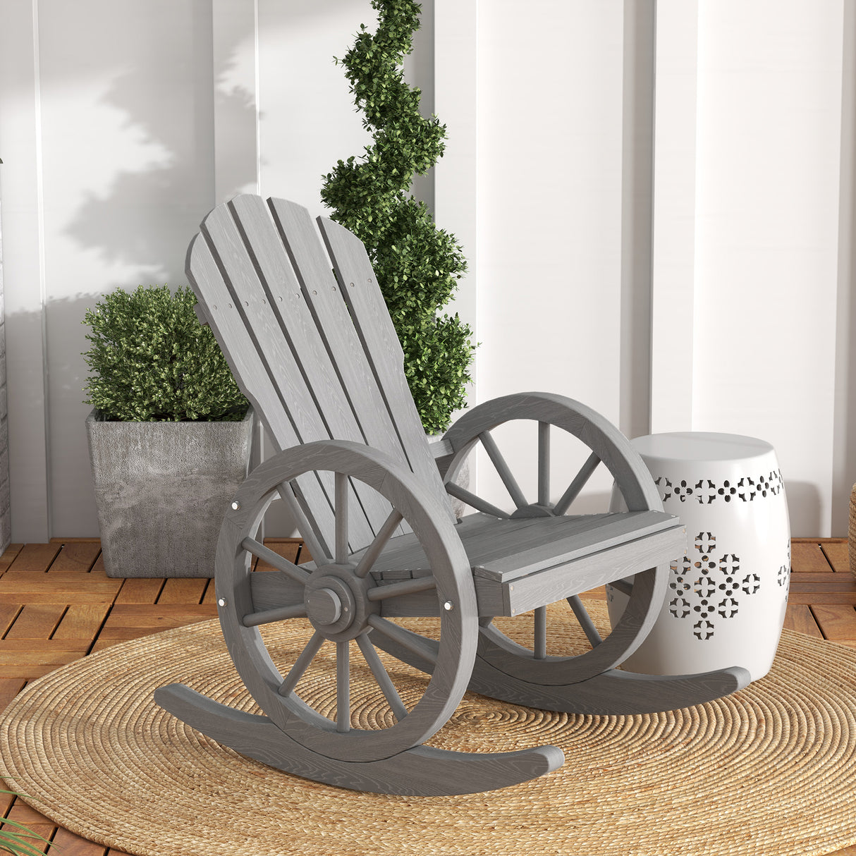 Fir Wood Adirondack Reclining Rocking Armchair - Velmora