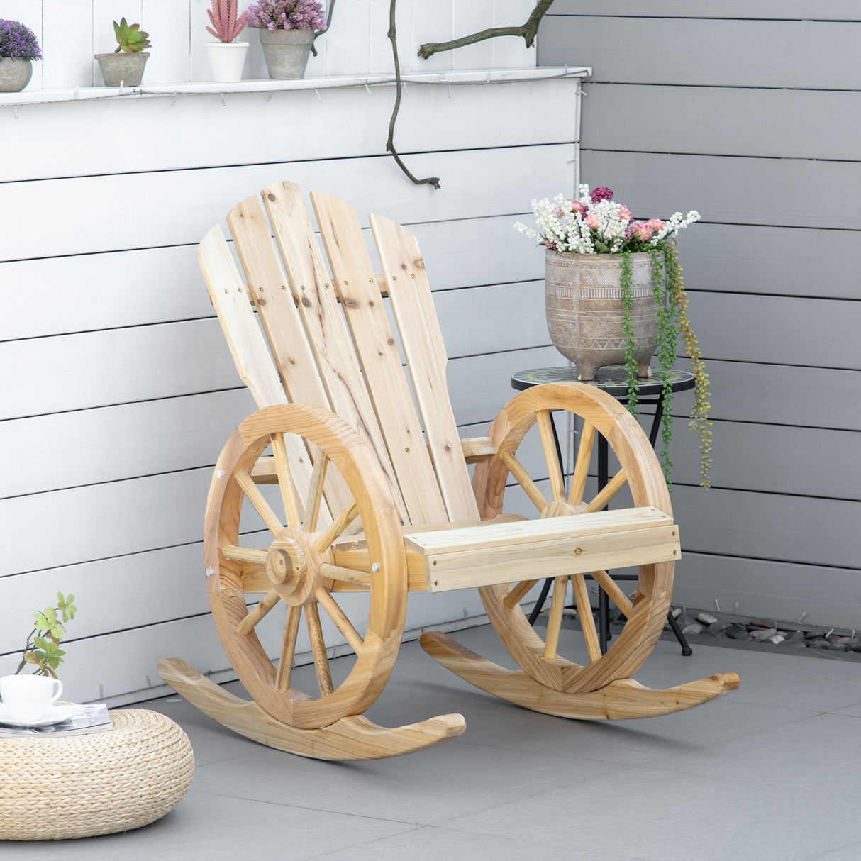 Fir Wood Adirondack Reclining Rocking Armchair - Velmora