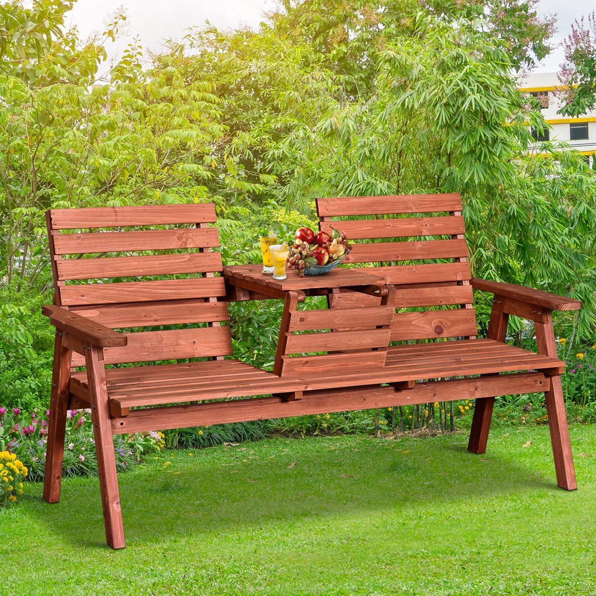 Fir Wood Convertible 2 to 3 Seater Outdoor Garden Bench - Velmora