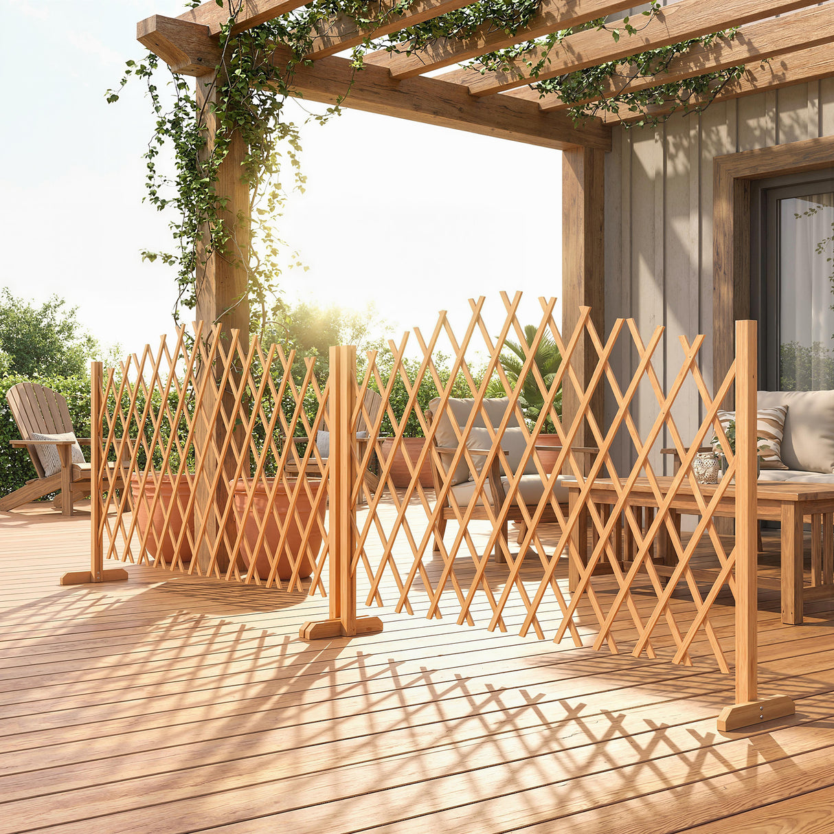 Fir Wood Expanding Garden Fence Panels 180cm Wide in Set Of 2 - Velmora