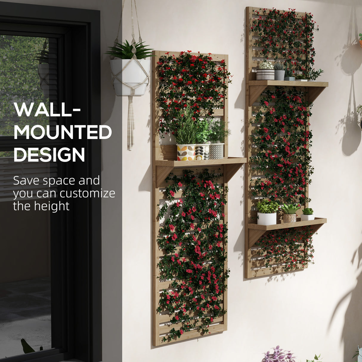 Fir Wood Flower Stand With Shelves 60cm Wide in Set Of 2 - Velmora