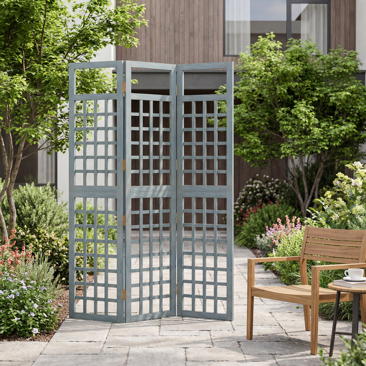 Fir Wood Foldable Garden Privacy Screen 120cm Wide - Velmora