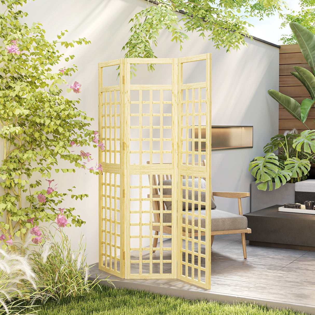 Fir Wood Foldable Garden Privacy Screen 120cm Wide - Velmora