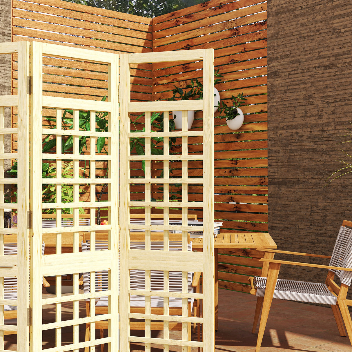 Fir Wood Foldable Garden Privacy Screen 120cm Wide - Velmora