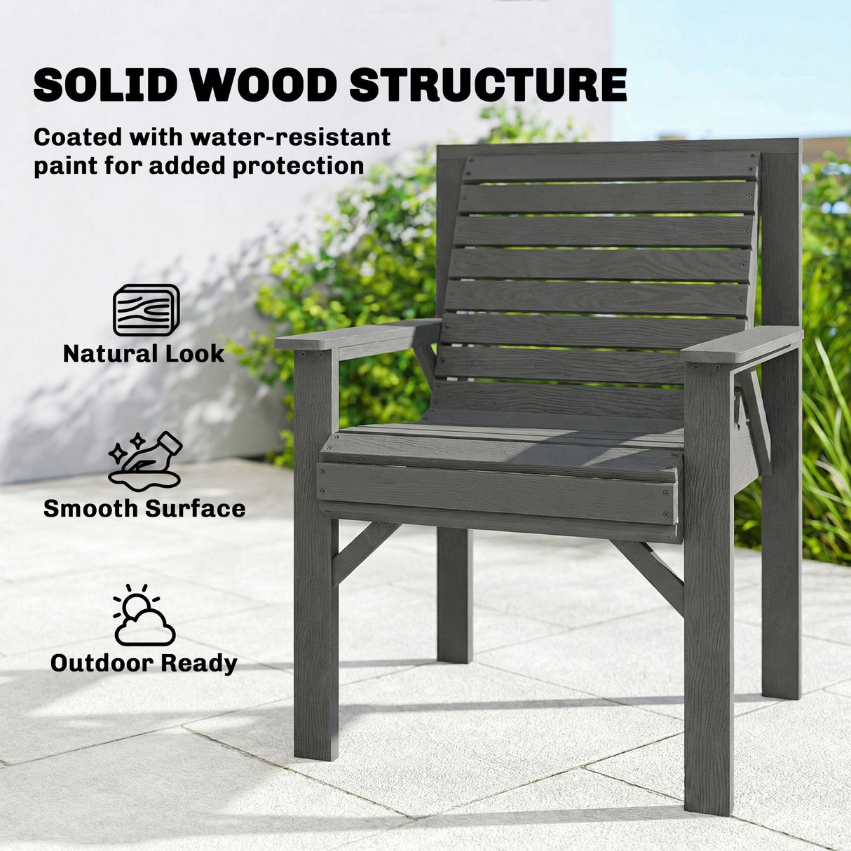 Fir Wood Garden Dining Chair With Curved Seat - Velmora
