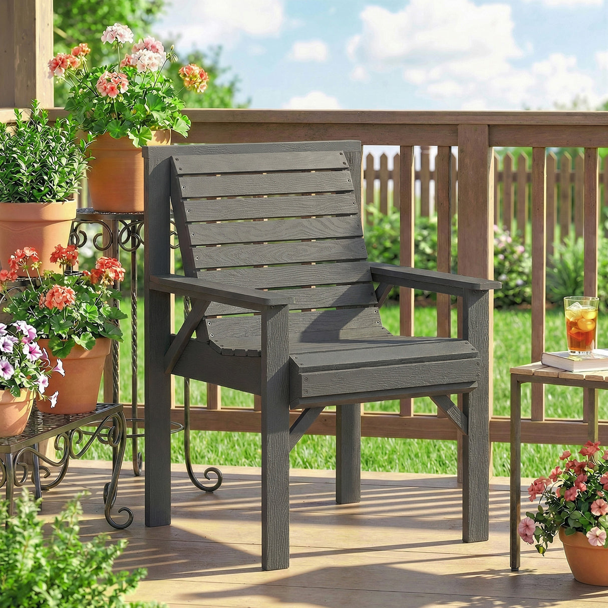 Fir Wood Garden Dining Chair With Curved Seat - Velmora