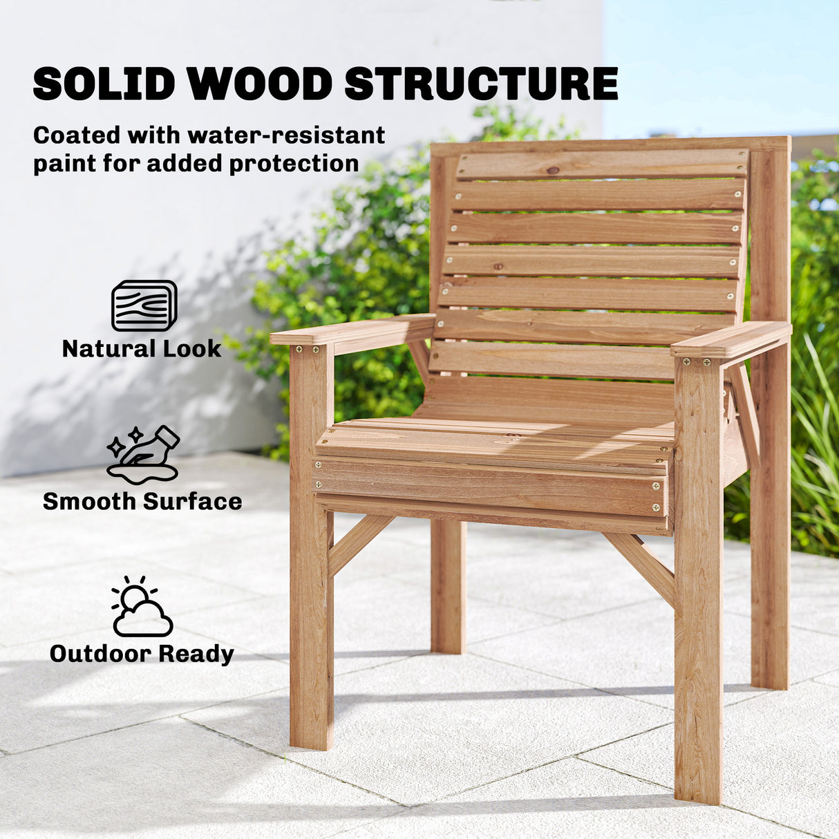 Fir Wood Garden Dining Chair With Curved Seat - Velmora