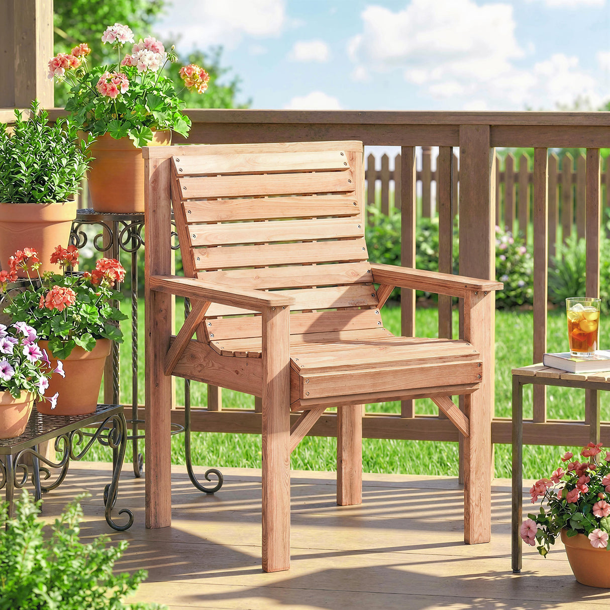 Fir Wood Garden Dining Chair With Curved Seat - Velmora