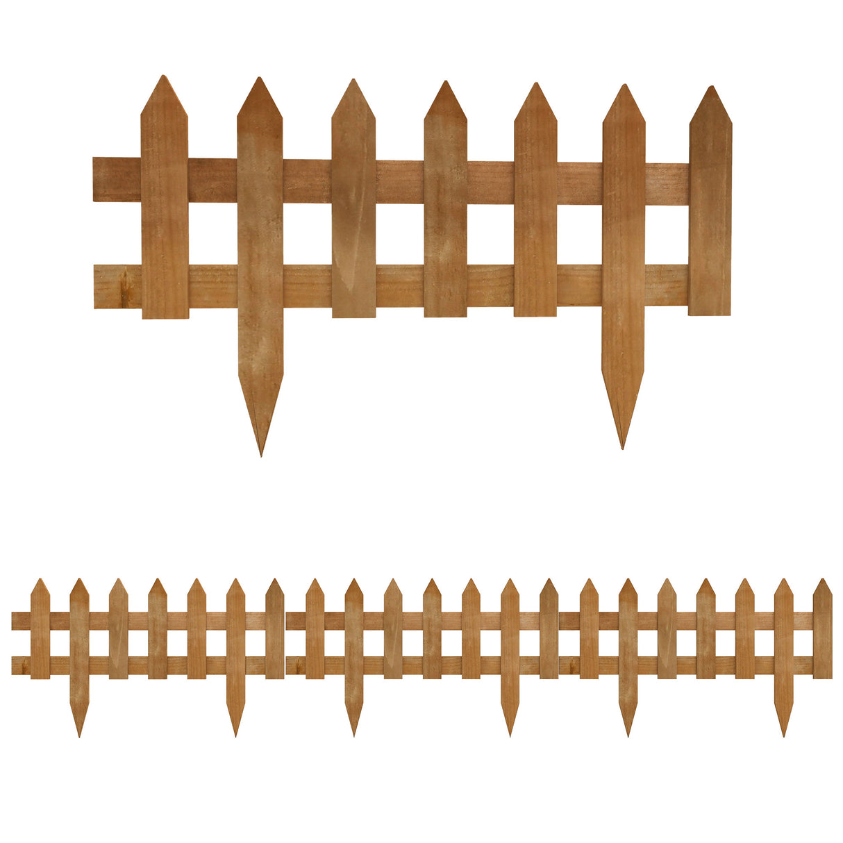 Fir Wood Garden Fixed Picket Fence Panels 60cm Wide in Set Of 12 - Velmora