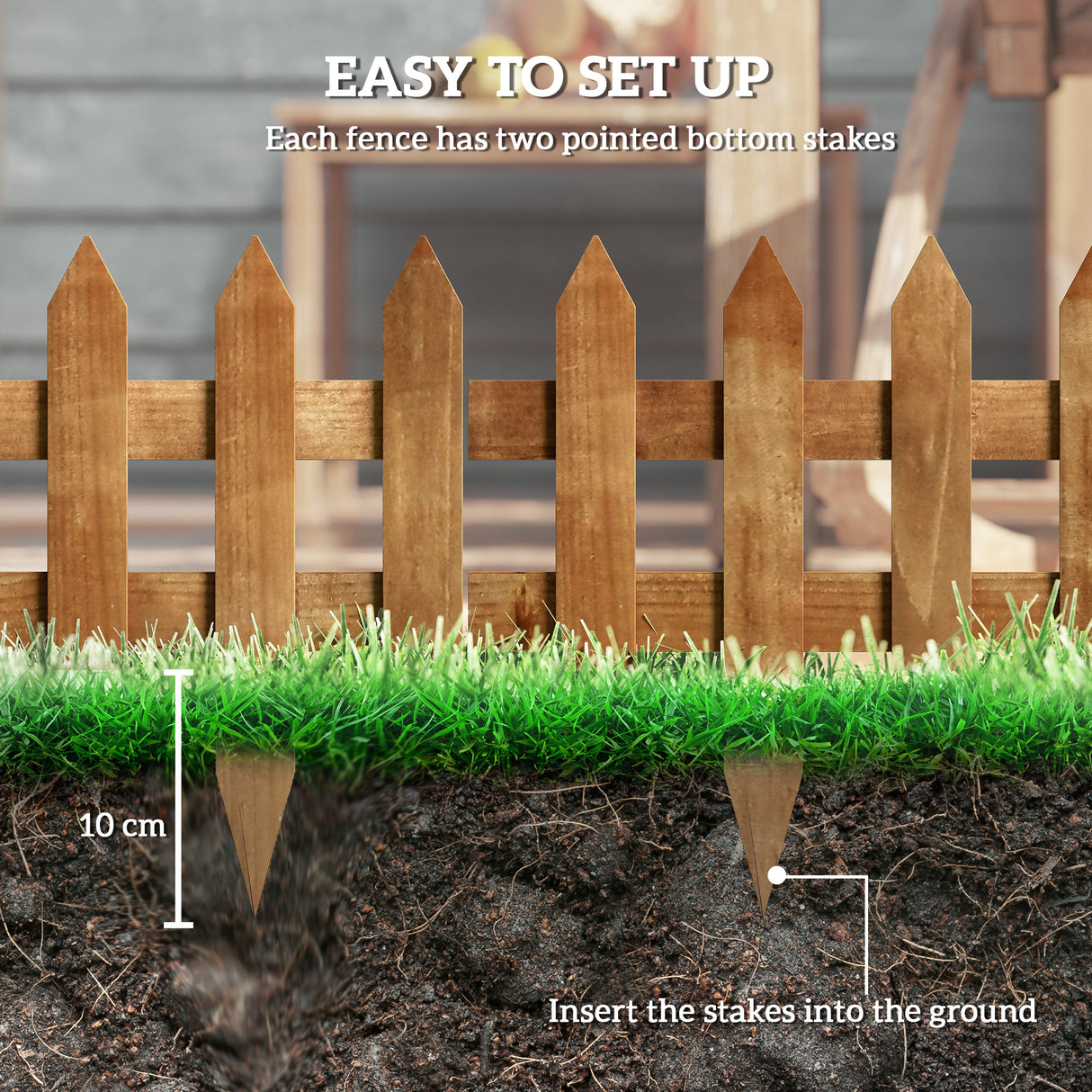 Fir Wood Garden Fixed Picket Fence Panels 60cm Wide in Set Of 12 - Velmora
