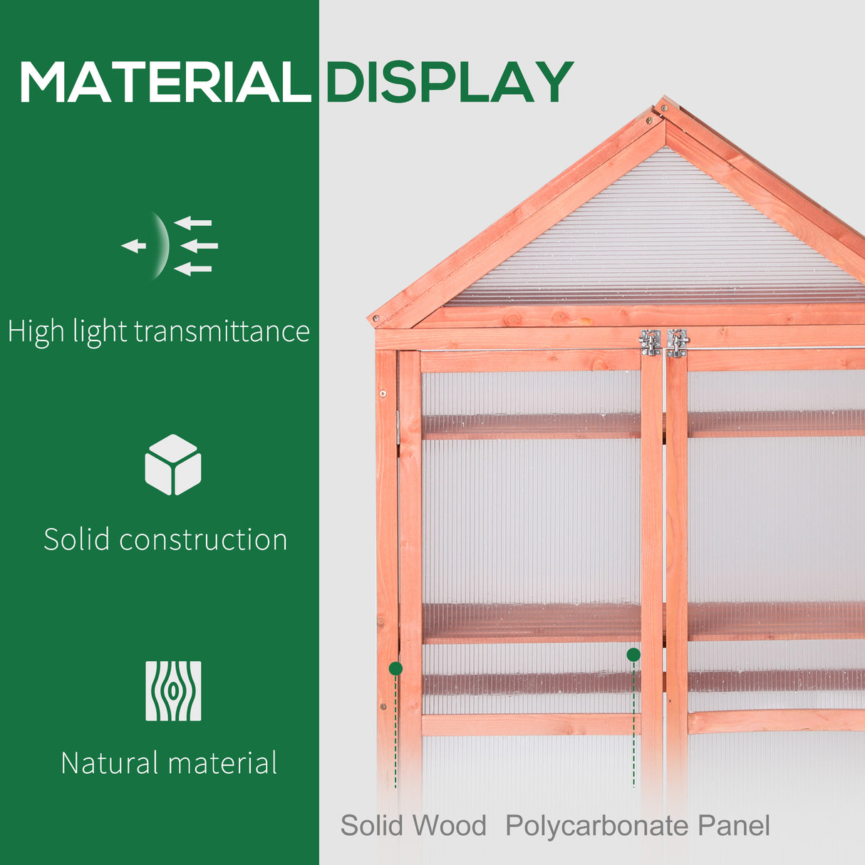 Fir Wood Garden Polycarbonate Greenhouse With 2 Doors - Velmora