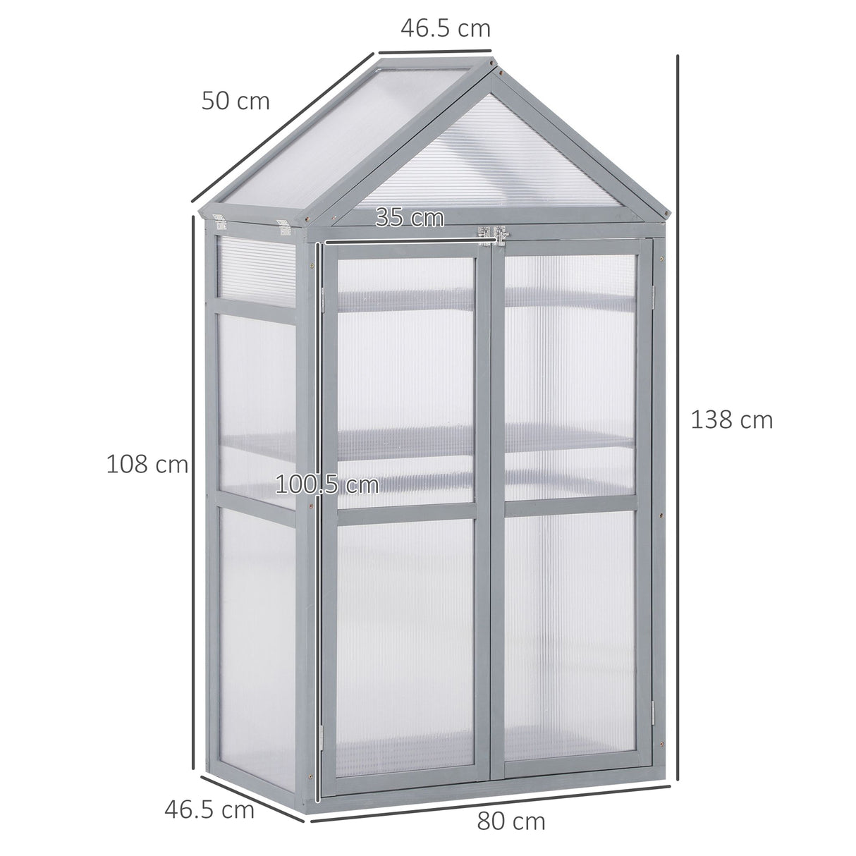 Fir Wood Garden Polycarbonate Greenhouse With 2 Doors - Velmora