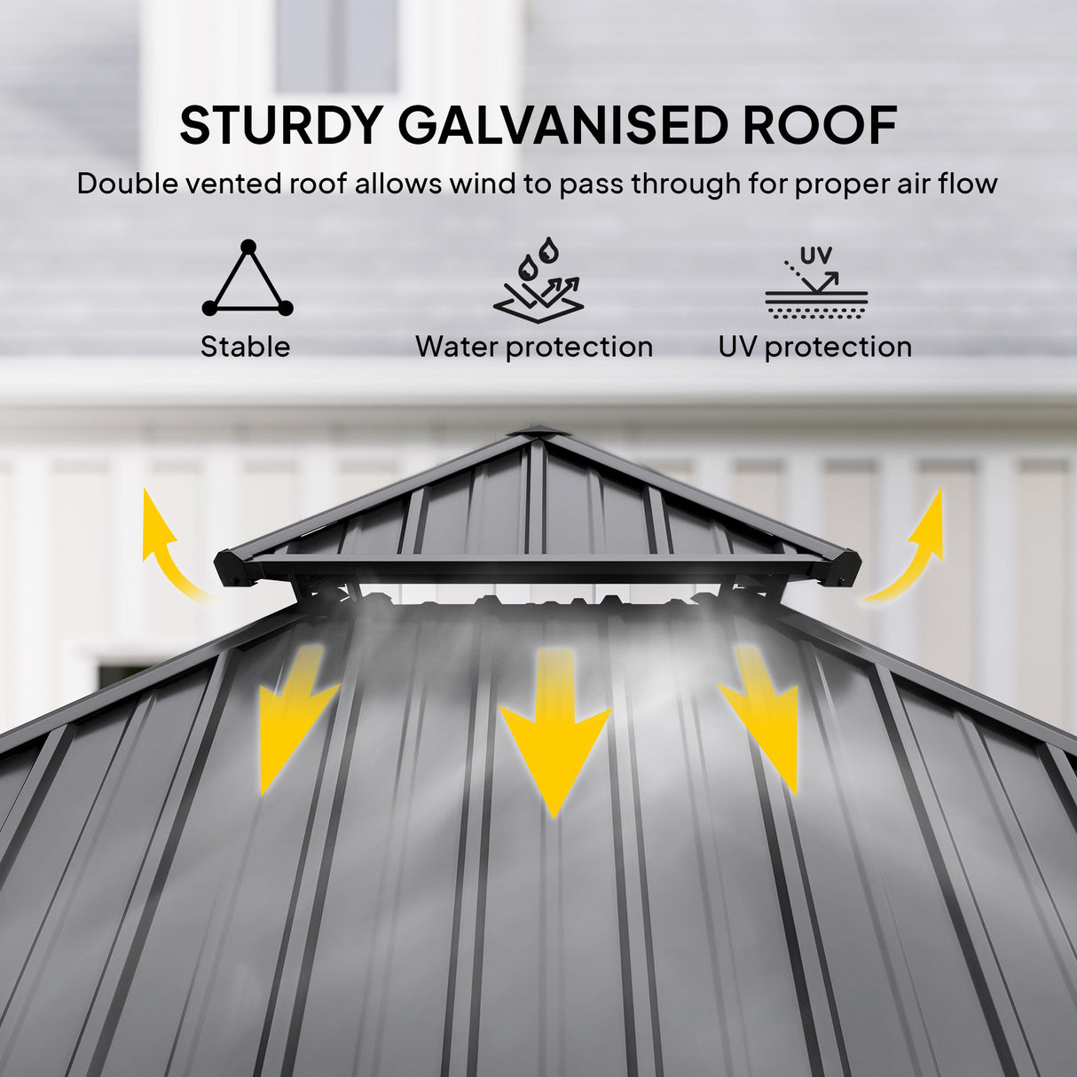 Fir Wood Hardtop Gazebo 340cm Width x 340cm Depth With Double Metal Roof - Velmora