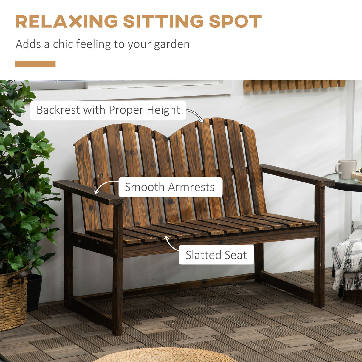 Fir Wood Outdoor Garden Bench Patio Loveseat Chair - Velmora