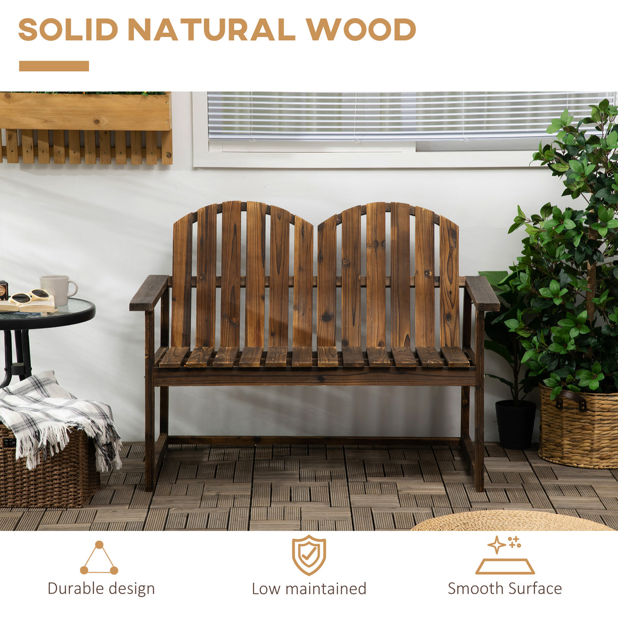 Fir Wood Outdoor Garden Bench Patio Loveseat Chair - Velmora