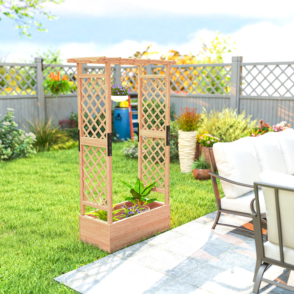 Fir Wood Outdoor Garden Planter Box 110cm Wide - Velmora