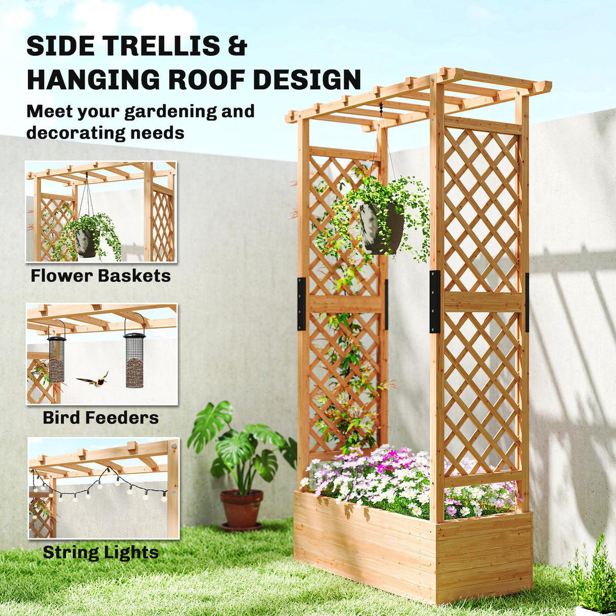 Fir Wood Outdoor Garden Planter Box 110cm Wide - Velmora
