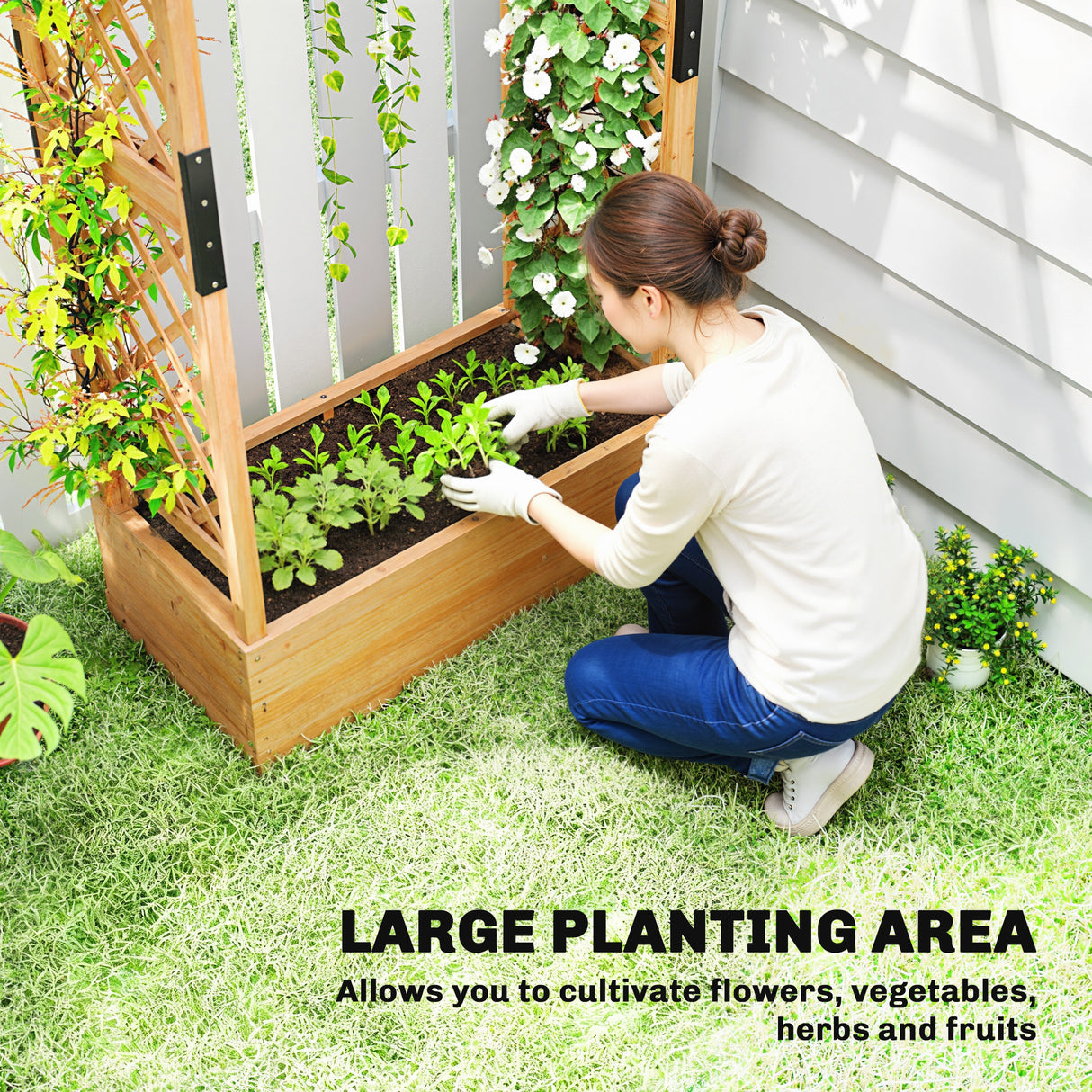 Fir Wood Outdoor Garden Planter Box 110cm Wide - Velmora