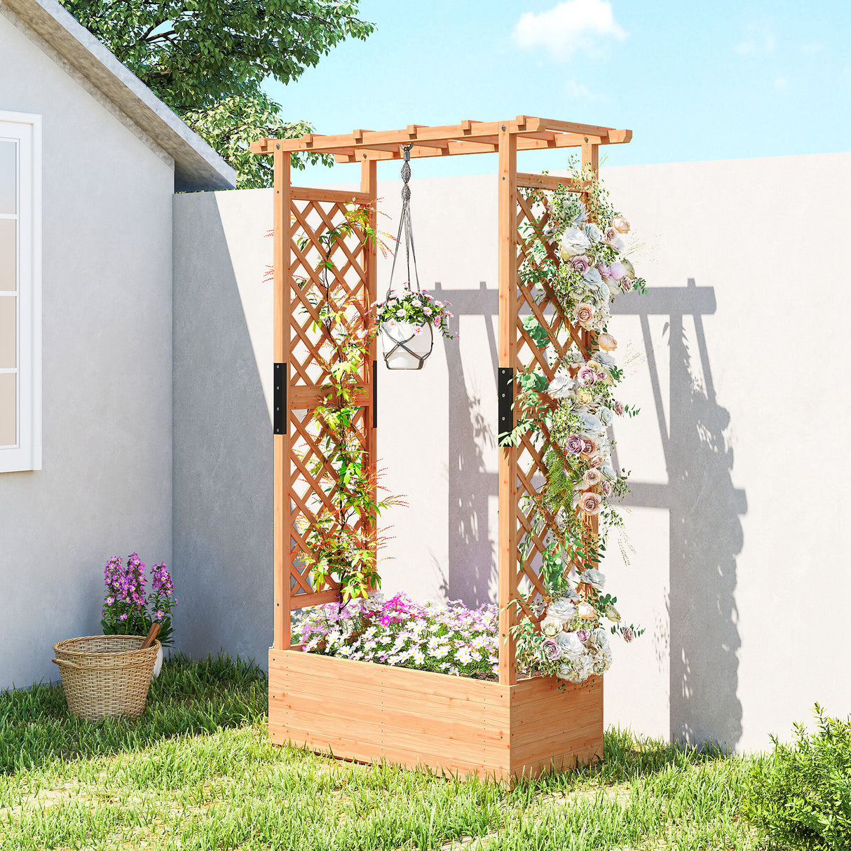 Fir Wood Outdoor Garden Planter Box 110cm Wide - Velmora