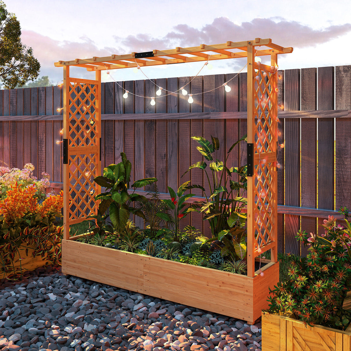 Fir Wood Outdoor Garden Planter Box 196cm Wide - Velmora