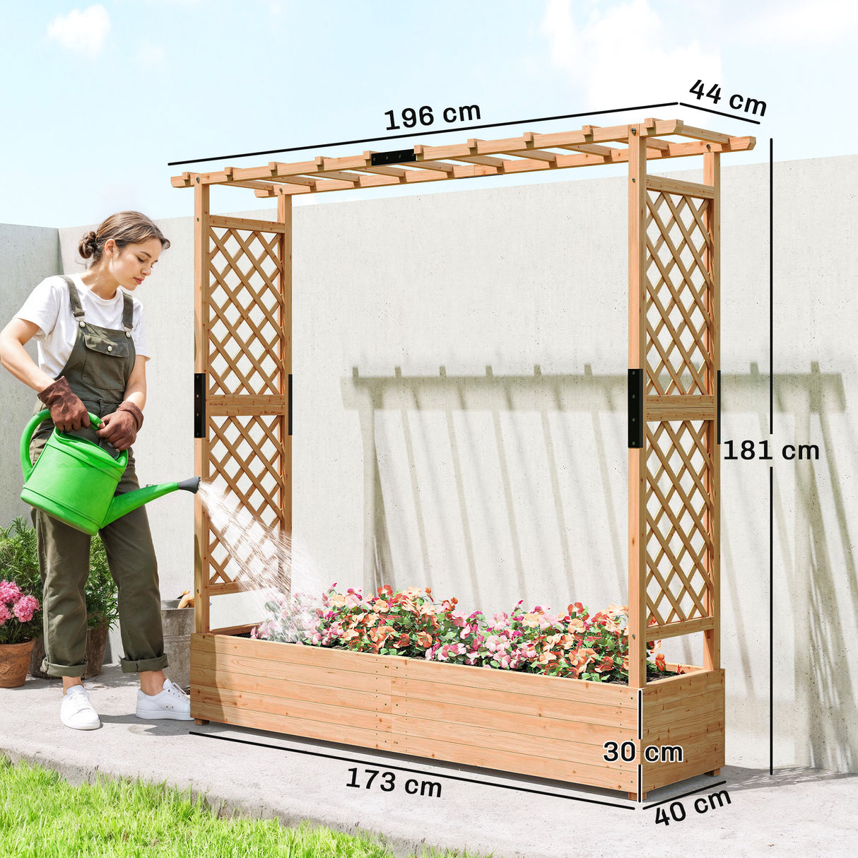 Fir Wood Outdoor Garden Planter Box 196cm Wide - Velmora
