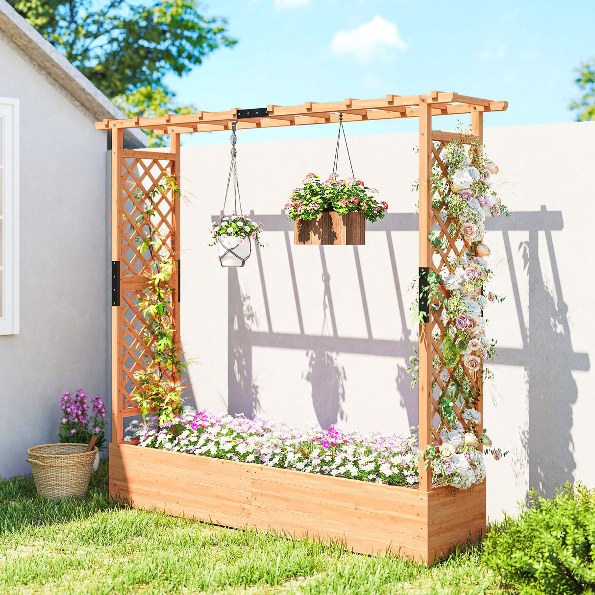 Fir Wood Outdoor Garden Planter Box 196cm Wide - Velmora