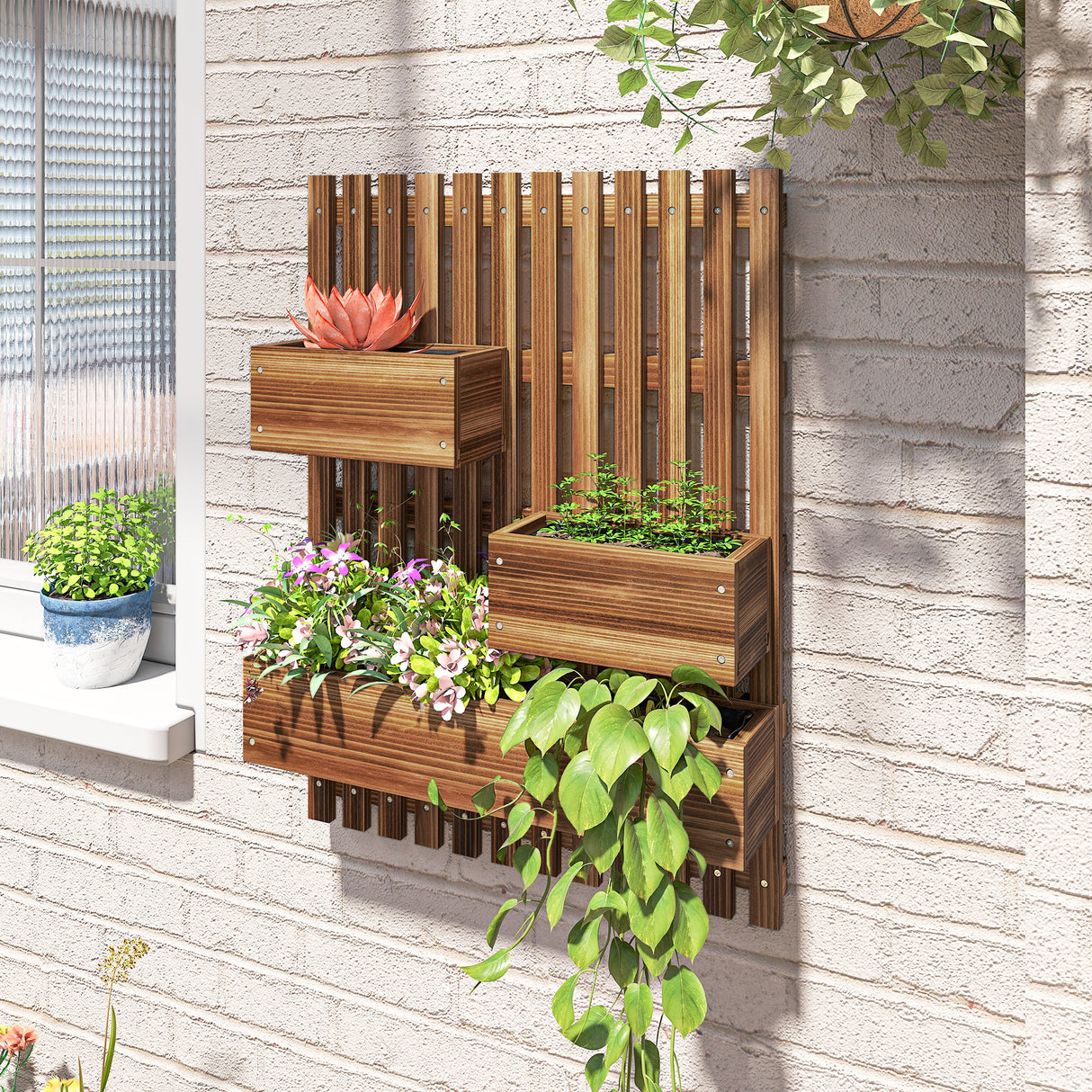 Fir Wood Outdoor Garden Planter Box 60cm Wide in Set Of 2 - Velmora