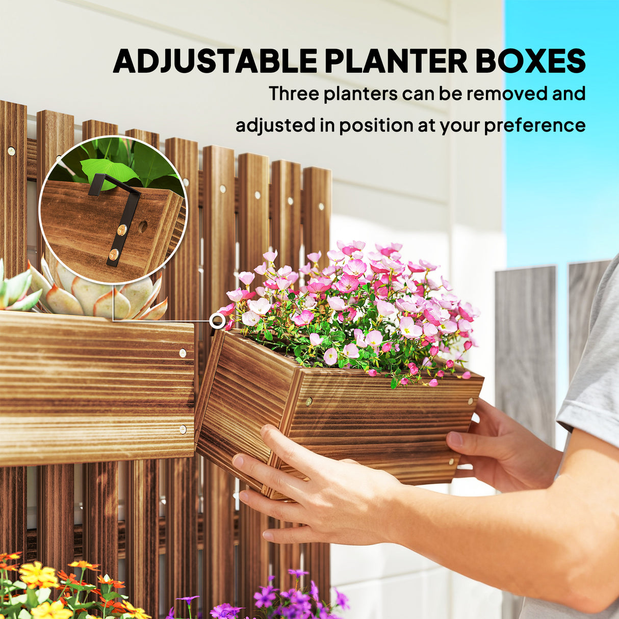 Fir Wood Outdoor Garden Planter Box 60cm Wide in Set Of 2 - Velmora