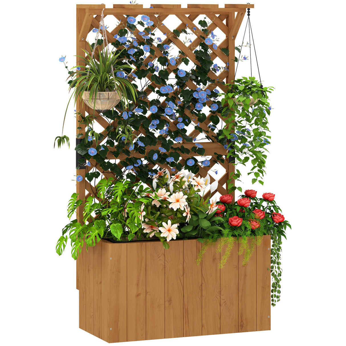Fir Wood Outdoor Garden Planter Box 64cm Wide - Velmora