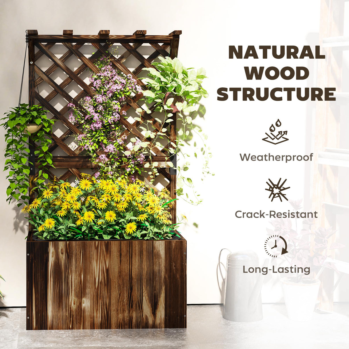 Fir Wood Outdoor Garden Planter Box 64cm Wide - Velmora
