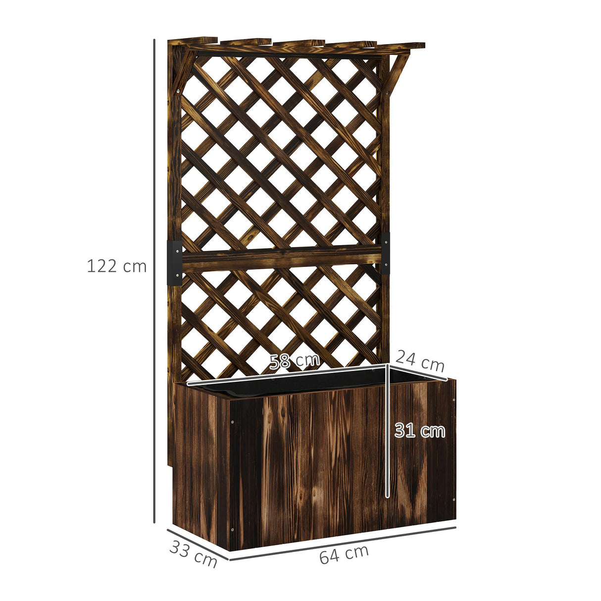 Fir Wood Outdoor Garden Planter Box 64cm Wide - Velmora