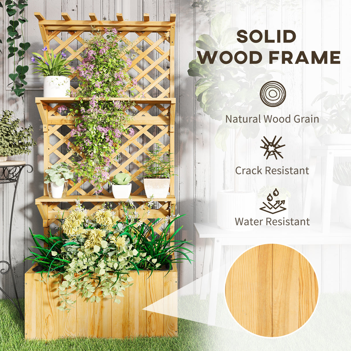 Fir Wood Outdoor Garden Planter Box 76cm Wide - Velmora