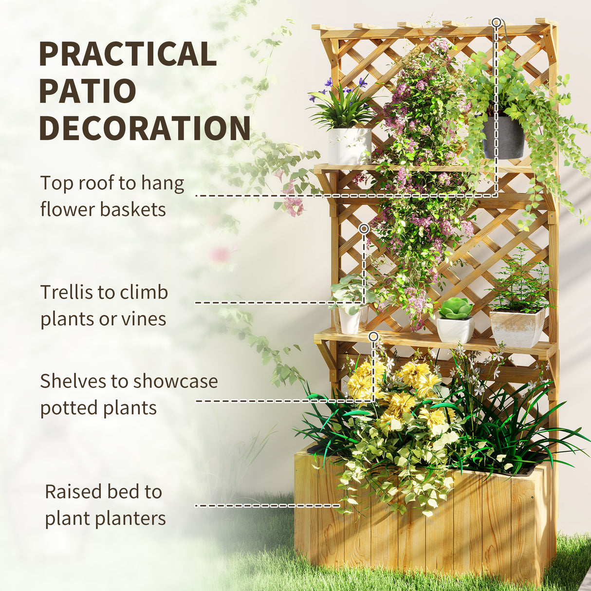 Fir Wood Outdoor Garden Planter Box 76cm Wide - Velmora