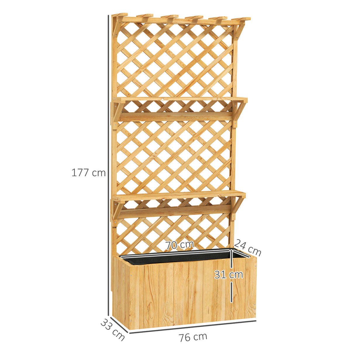 Fir Wood Outdoor Garden Planter Box 76cm Wide - Velmora