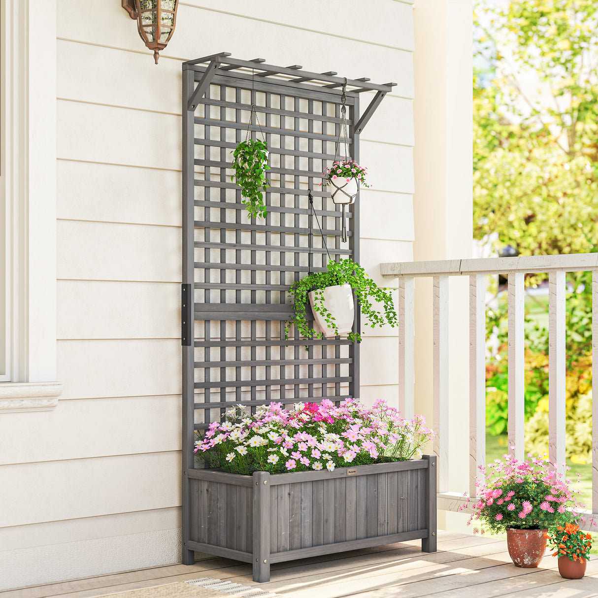 Fir Wood Outdoor Garden Planter Box 90cm Wide - Velmora