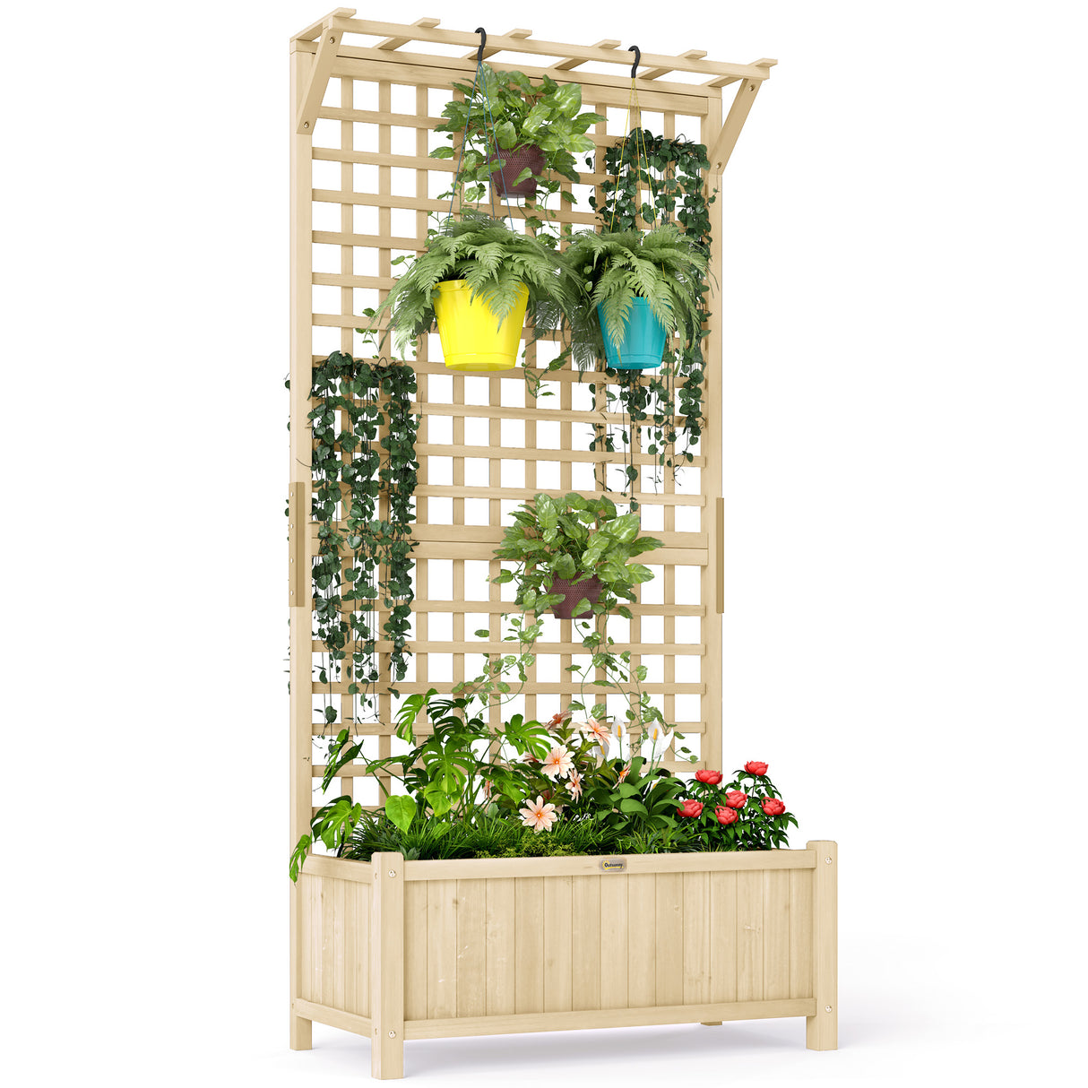 Fir Wood Outdoor Garden Planter Box 90cm Wide - Velmora