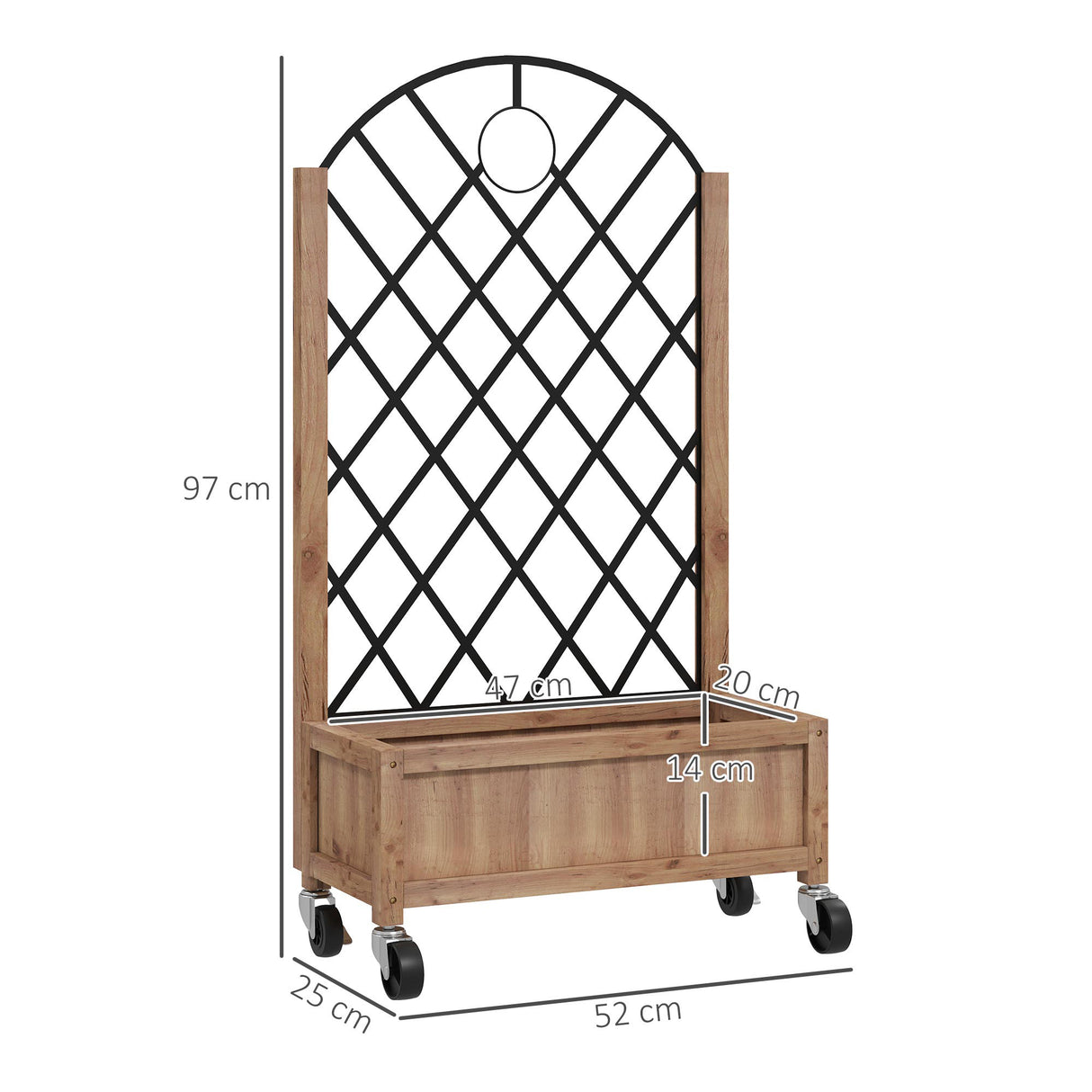 Fir Wood Outdoor Garden Planter Box With Wheels 52cm Wide in Set Of 2 - Velmora