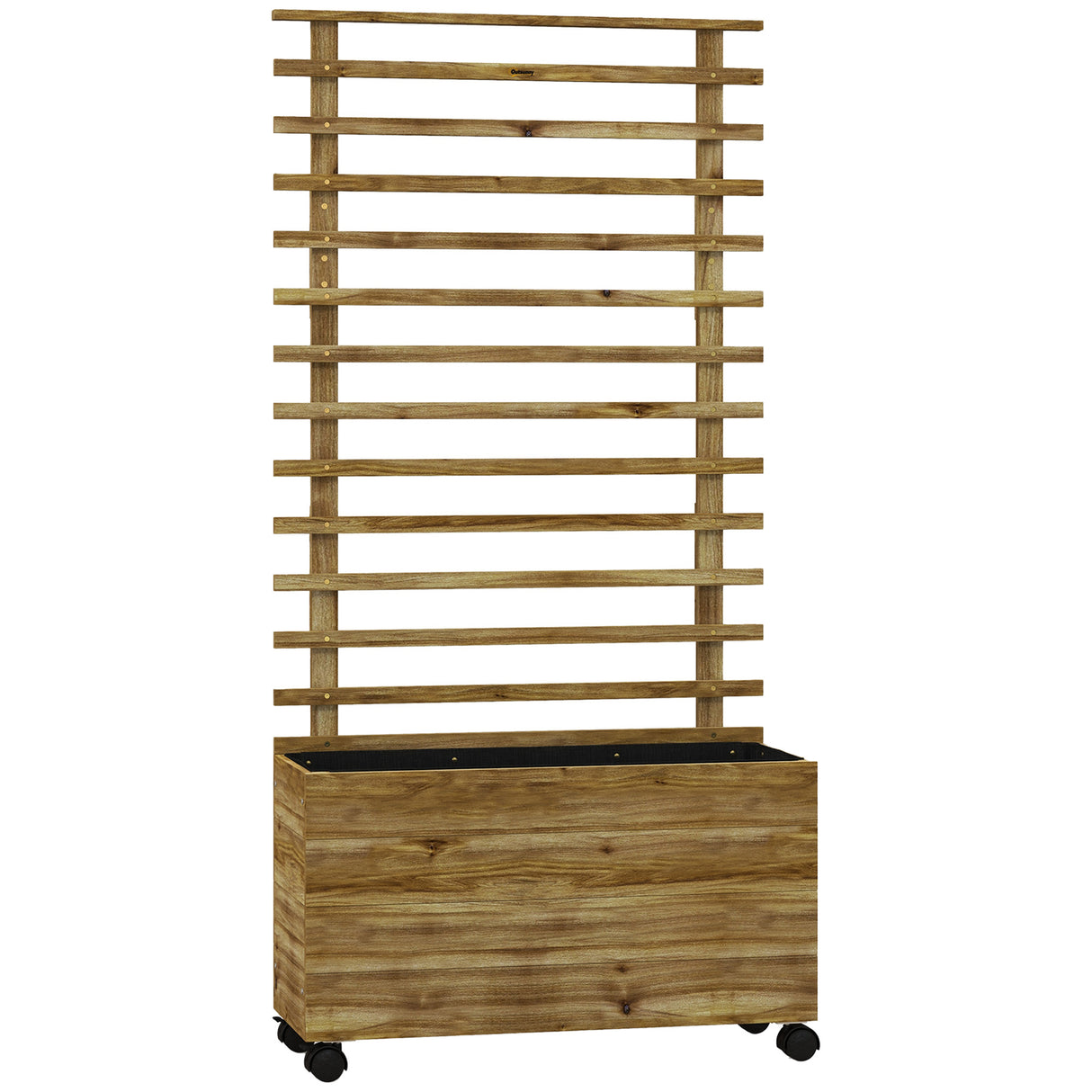 Fir Wood Outdoor Garden Planter Box With Wheels 76cm Wide - Velmora