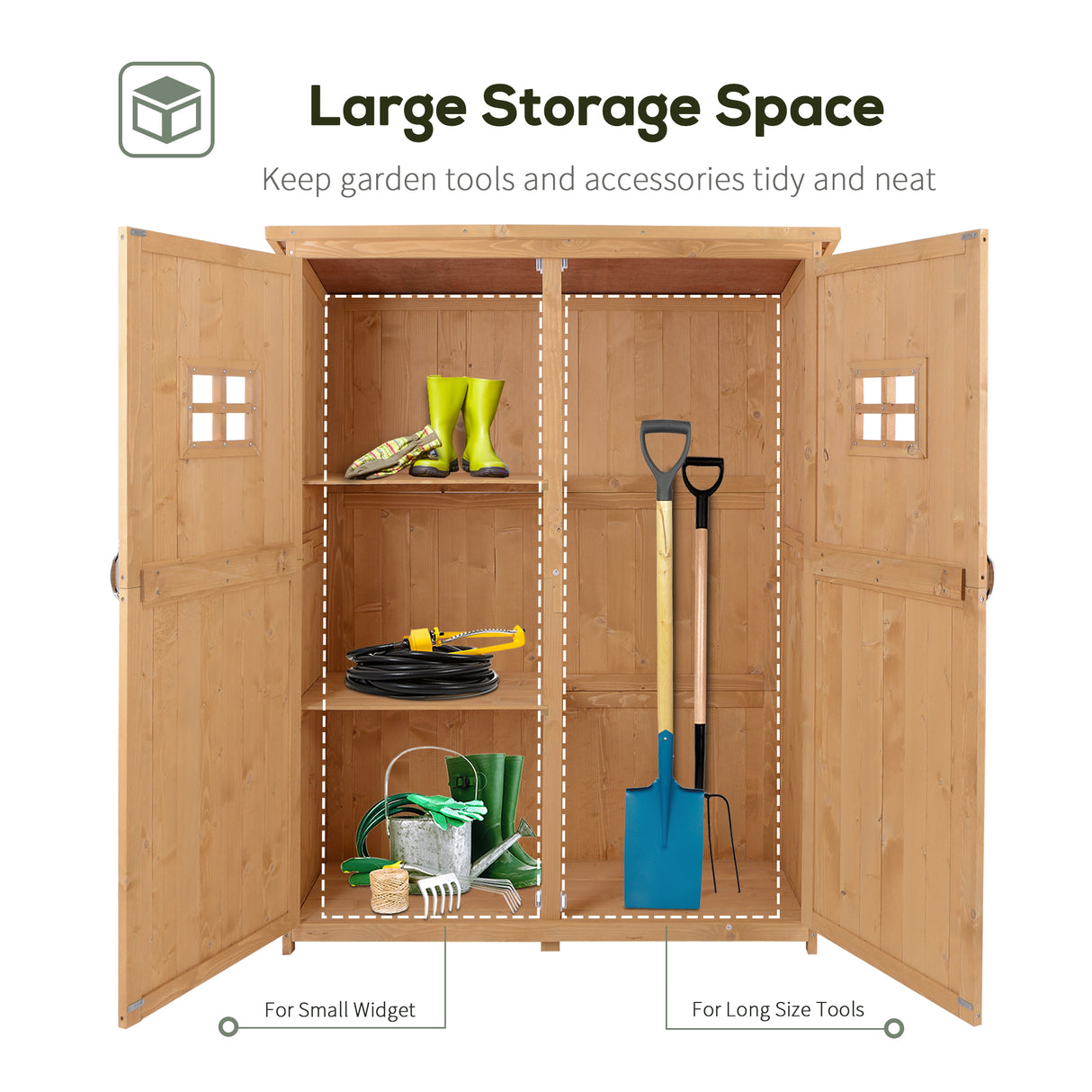 Fir Wood Outdoor Garden Shed With Two Windows - Velmora