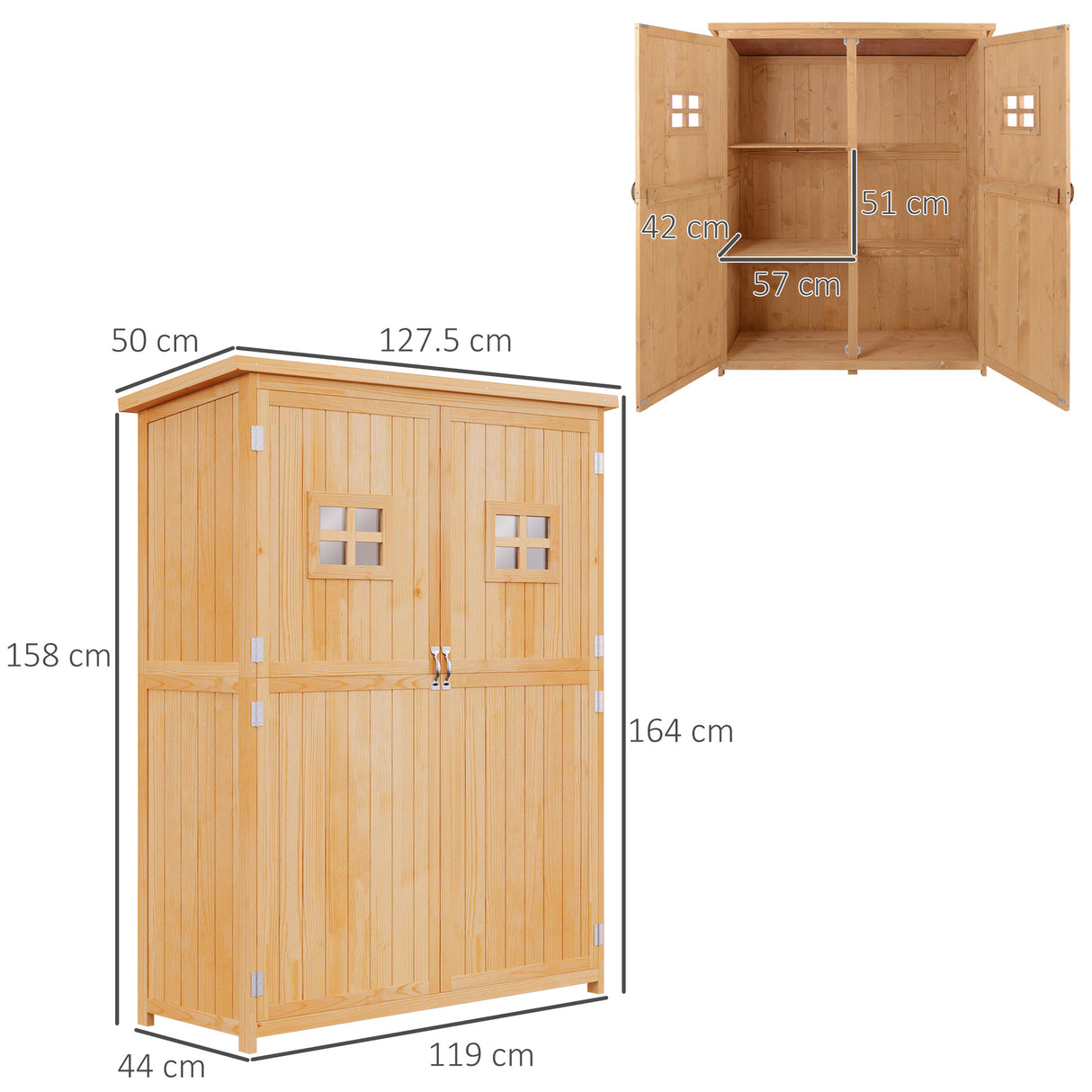 Fir Wood Outdoor Garden Shed With Two Windows - Velmora